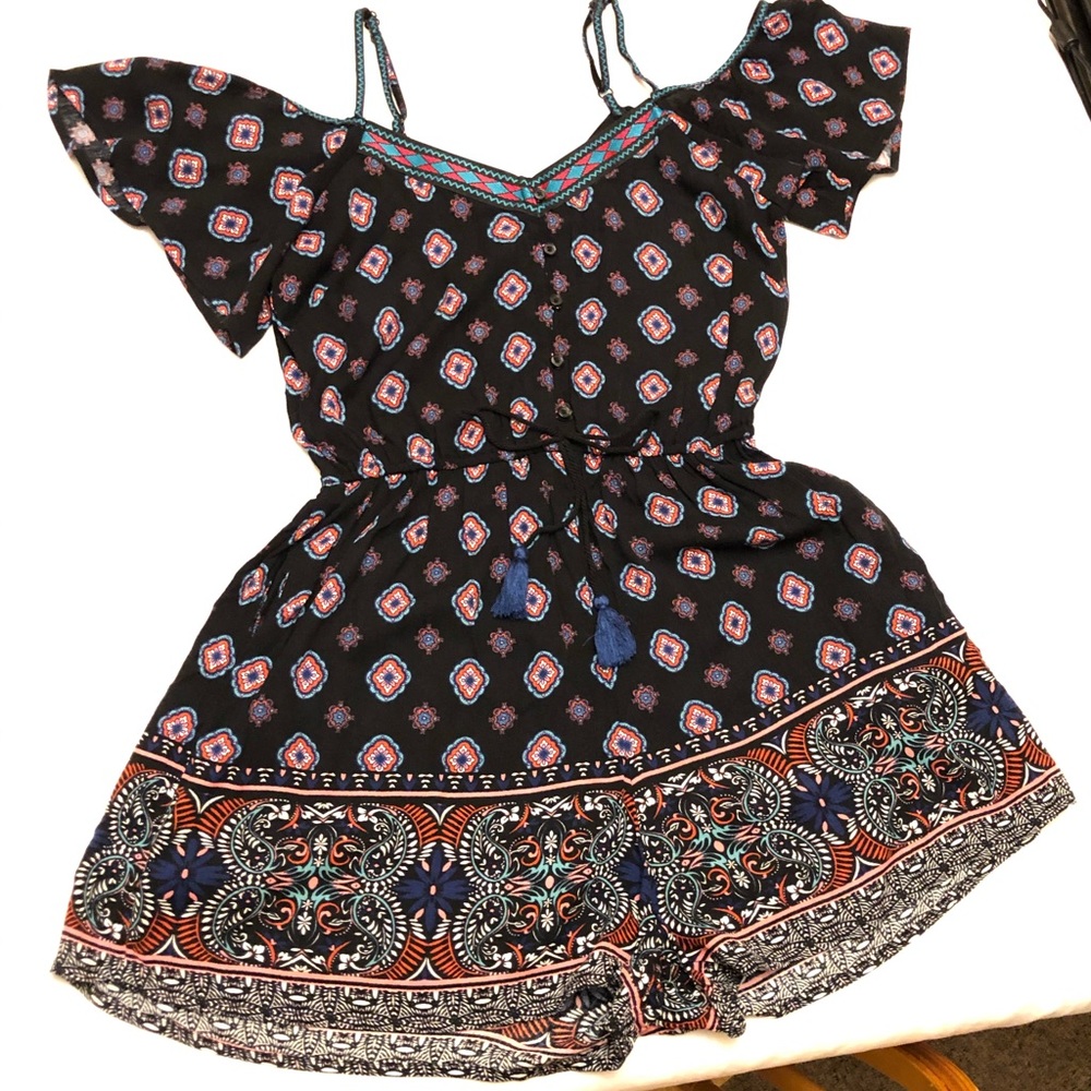 Xhiliration black Aztec pattern romper.